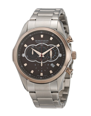Romanson Sports Herrenuhr Chronograph Silber Roségold Edelstahlarmband 44mm