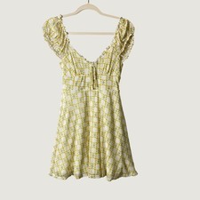 Urban Outfitters Milkmaid Babydoll Floral Mini Dress S Yellow Mesh 90s Fairycore