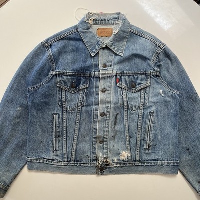 VTG 80s 90s Levi s Levis Canada 42 L Denim Jean Trucker Jacket Type 3 DISTRESSED