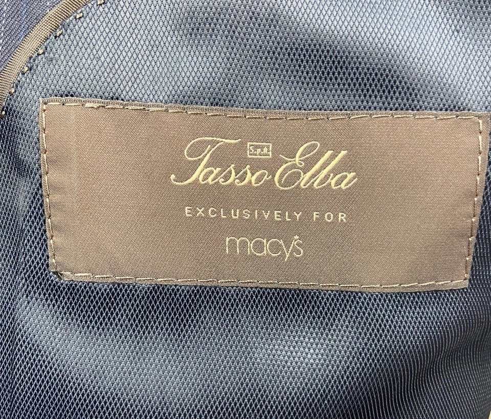 TASSO ELBA Mens 46R Navy Stripe Wool CASHMERE 2 Piece Suit W/ Dress Pants 38x30 - Image 2 of 4