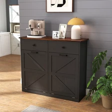 Farmhouse Tilt Out Trash Cabinet Freestanding Recycling Cabinet w/Storage Drawer