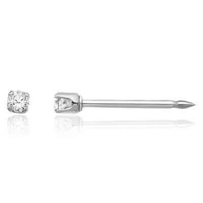14K Solid White Gold Cubic Zirconia Small Stud Earrings 2mm Round Cut, Prong