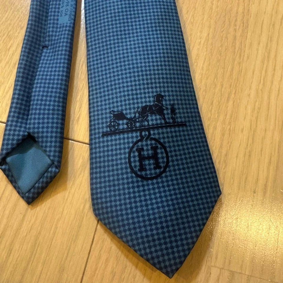 Hermes Rare Blue Logo Horse Chestnut Tie Chinoiserie Fashion Used - Image 2 of 4