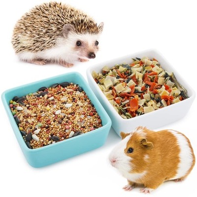 2 Pack Pet Ceramic Food Bowl and Water Dish Feeder for Guinea Pig Hedgehog Sq...