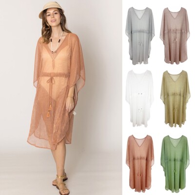 Anthropologie Style Women's Lurex String Poncho Kimono Cardigan Cover Up