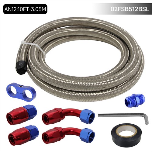 10FT 3M AN12 Stainless Steel Braided Fuel Line + 4PCS Hose End Fitting Kit SL - Picture 3 of 10