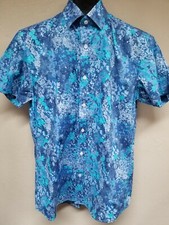 Bonobos Men's Slim Fit Button Up Floral Shirt Size 16 Blue Stretch Short Sleeve
