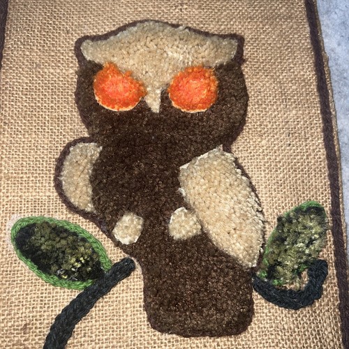 Mid Century Modern Burlap Owls Latch Hook Retro Wall Hanging Tapestry - Bild 1 von 6