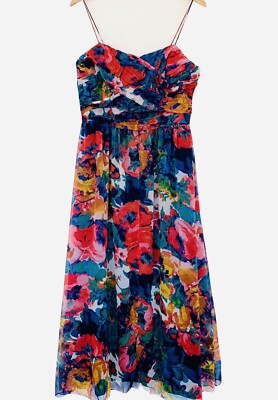 Coast Ruched Bodice Floral Chiffon Fit & Flare Midi Dress Size 12-14 | eBay