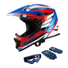 DOT Youth Kid Full Face Helmet Dirt Bike ATV Motocross Motorcycle Goggles+Gloves