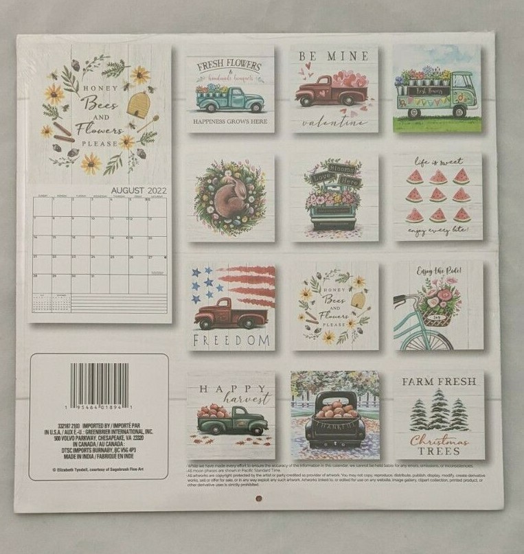 Dollar Tree CALENDAR 2022 12 Month Farm Fresh Collectible Artwork New ...