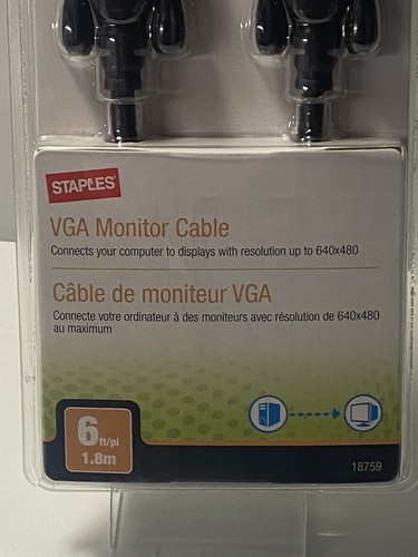 Brand New Staples Black VGA Monitor Cable For Resolution Up To 640X480 6ft - Picture 3 of 4