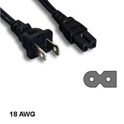 10 feet 18AWG Polarized 2 Prong Power Cable NEMA 1-15P to IEC-60320 C7 10A/125V
