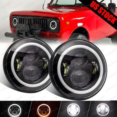 7 Inch Round LED Headlights Hi-Lo For International Harvester Scout II 1973-1980