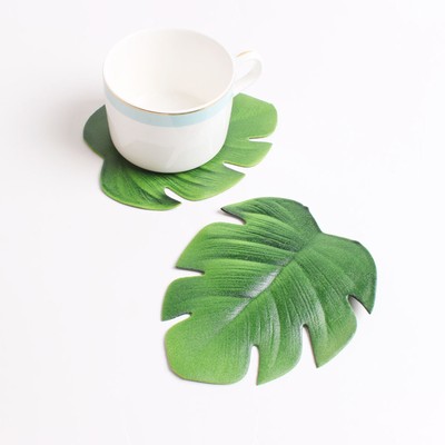 Set of 4 Coasters Drink Glass Coffee Mug Cup Mat Pad Palm Leaves Table Decor