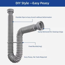 2P Flexible 1-1/2" P-Trap Pipe, Sink Drain Pipe , Expandable P Trap Tubing Pipe