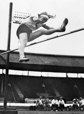 German athlete Grieme Selma at her victory high jump final of Wome- Old Photo