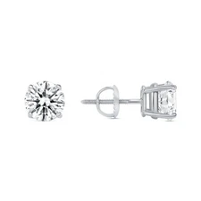 2 Ct Round Real 14K White Gold Created Diamond Earrings Studs Basket ScrewBack