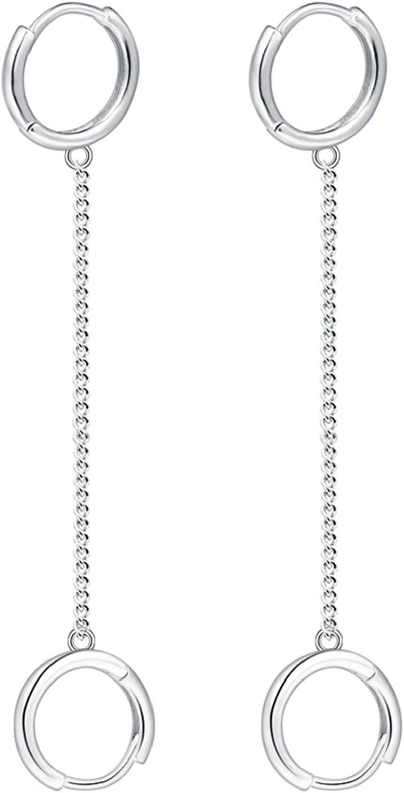 Unique Small Silver Chain Handcuff Hoop Earrings Double Piercing Dangle Drop Car