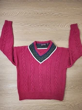 Vintage Kenneth Stevens Red Cable Knit Sweater Mens Large Heavy Cotton RN 31289