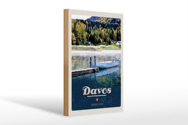 Holzschild Reise 20X30 Cm Davos Schweiz See Wanderung Urlaub Schild Wooden Sign-image