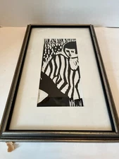 Young Girl Lithograph Framed and Matted under Glass Vintage Unknown Artist