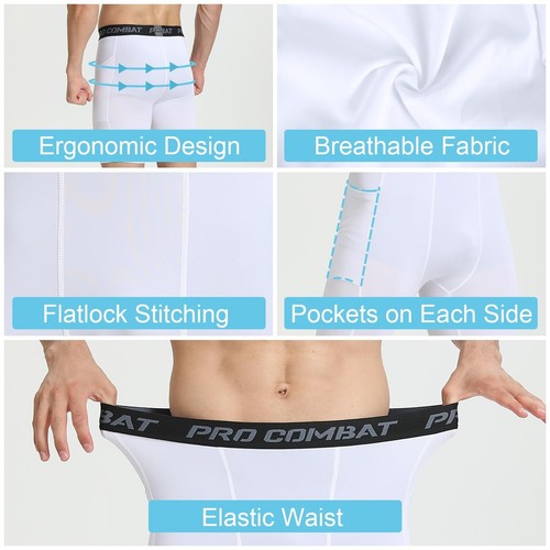 Men's Compression Shorts Spandex Sports Underwear Athletic 3 Pack White 2-XL 219 - Picture 4 of 6