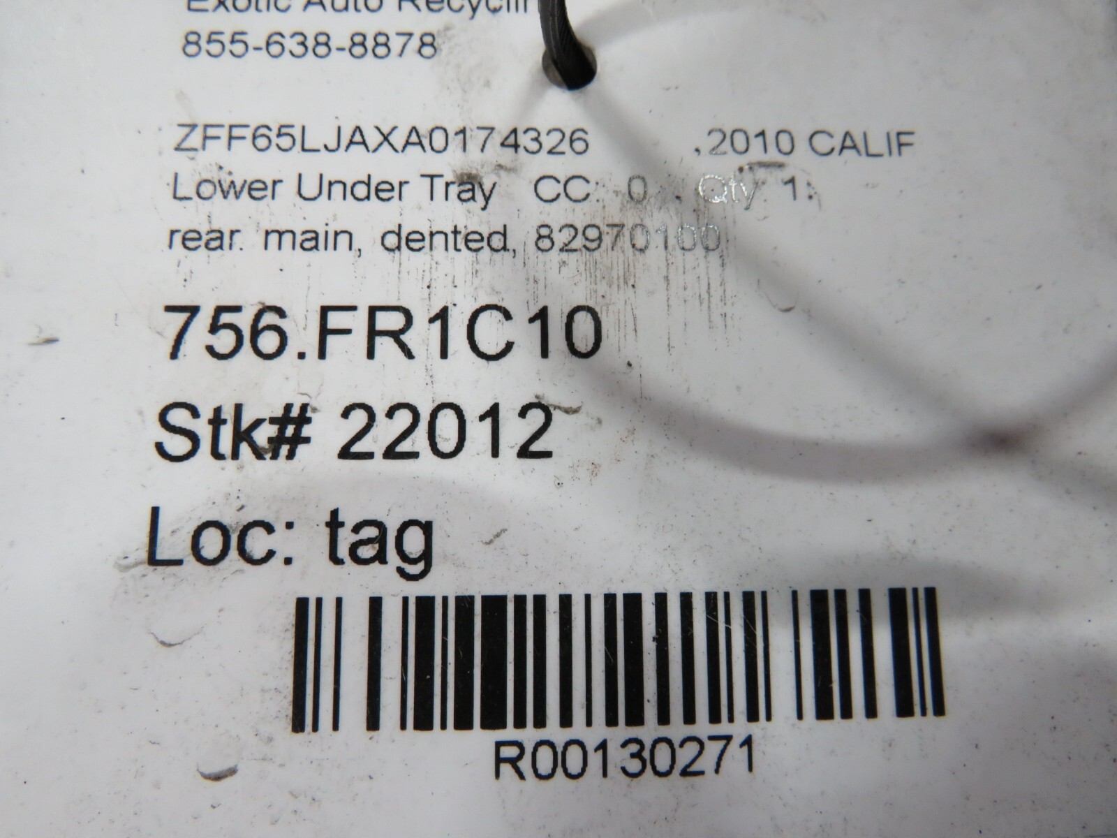 Ferrari California, Rear Main Lower Under Tray, Dented, Used, P/N 82970100
