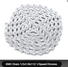 KMC SINGLE SPEED BICYCLE CHAIN SILVER/CHROME 1/2"X1/8"X 112,CRUISER,BMX