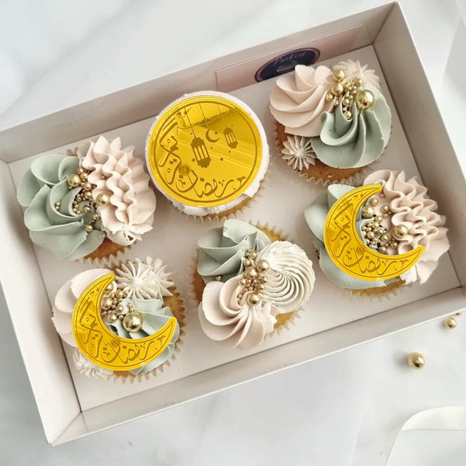 6 Ramadan Mubarak Cupcake Disques Acrylique Gâteau Étiquette-cadeau Charme Décor - Photo 1/2