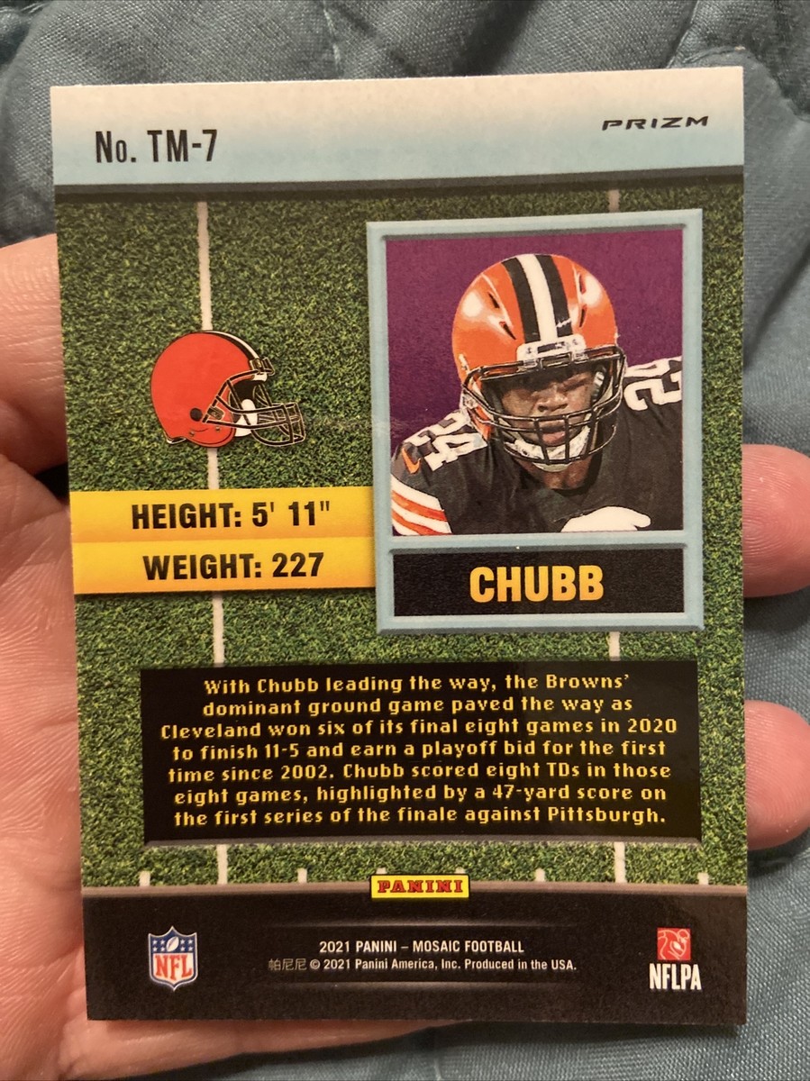 NICK CHUBB GREEN PRIZM TOUCHDOWN MASTERS BIG HEAD 2021 PANINI