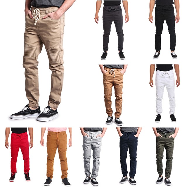 Victorious Men/'s Biker Moto Elastic Waist  Trousers Twill Jogger Pants JG871-T1B