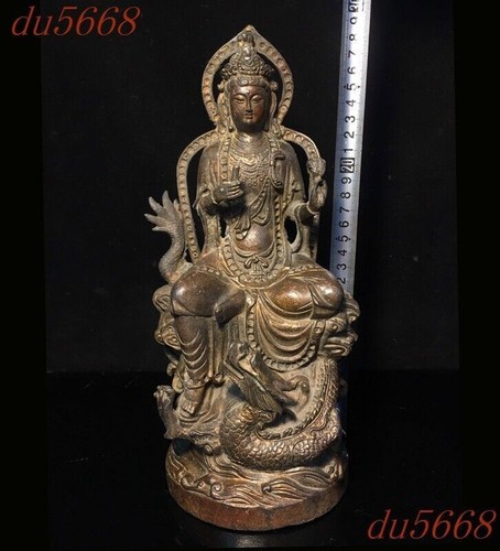 11.2"Tibetan Buddhism temple bronze Gilt dragon loong Kwan-Yin GuanYin statue - Picture 6 of 9