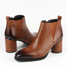 Men's Square Toe Ankle Boot Chunky Heel Chelsea Slip On Shoes Casual Britain OL