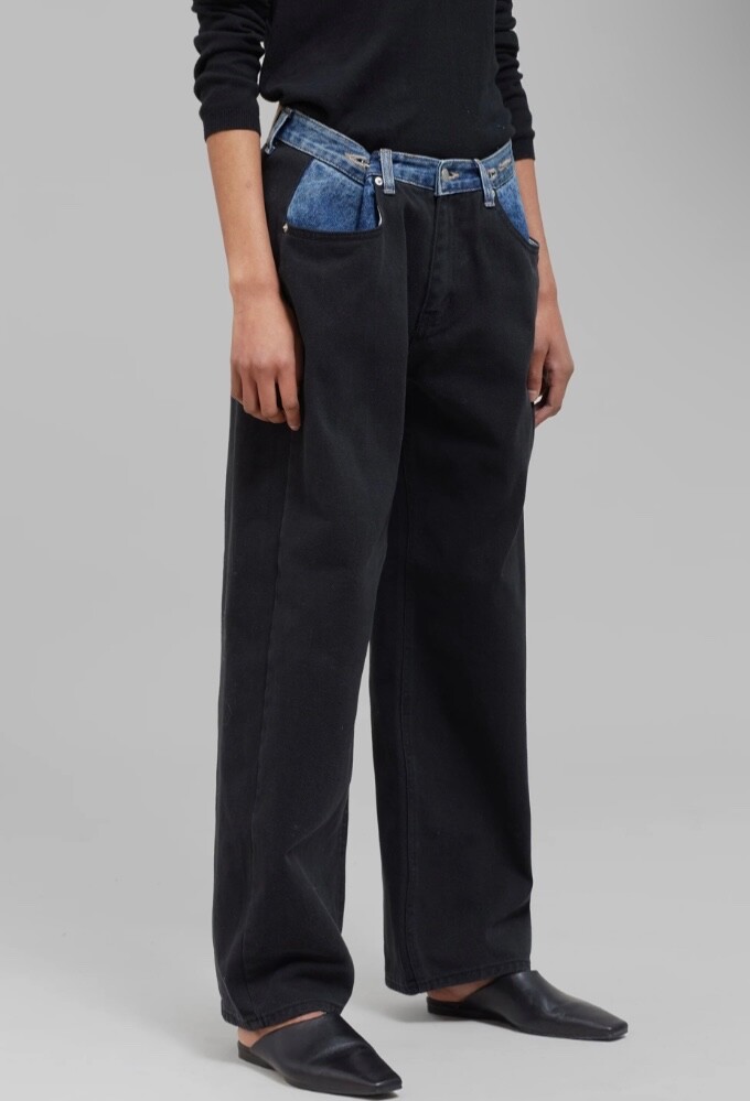 NWT The Frankie Shop HAYLA CONTRAST DENIM PANTS - BLACK/BLUE NWT The Frankie Shop HAYLA CONTRAST DENIM PANTS - BLACK/BLUE