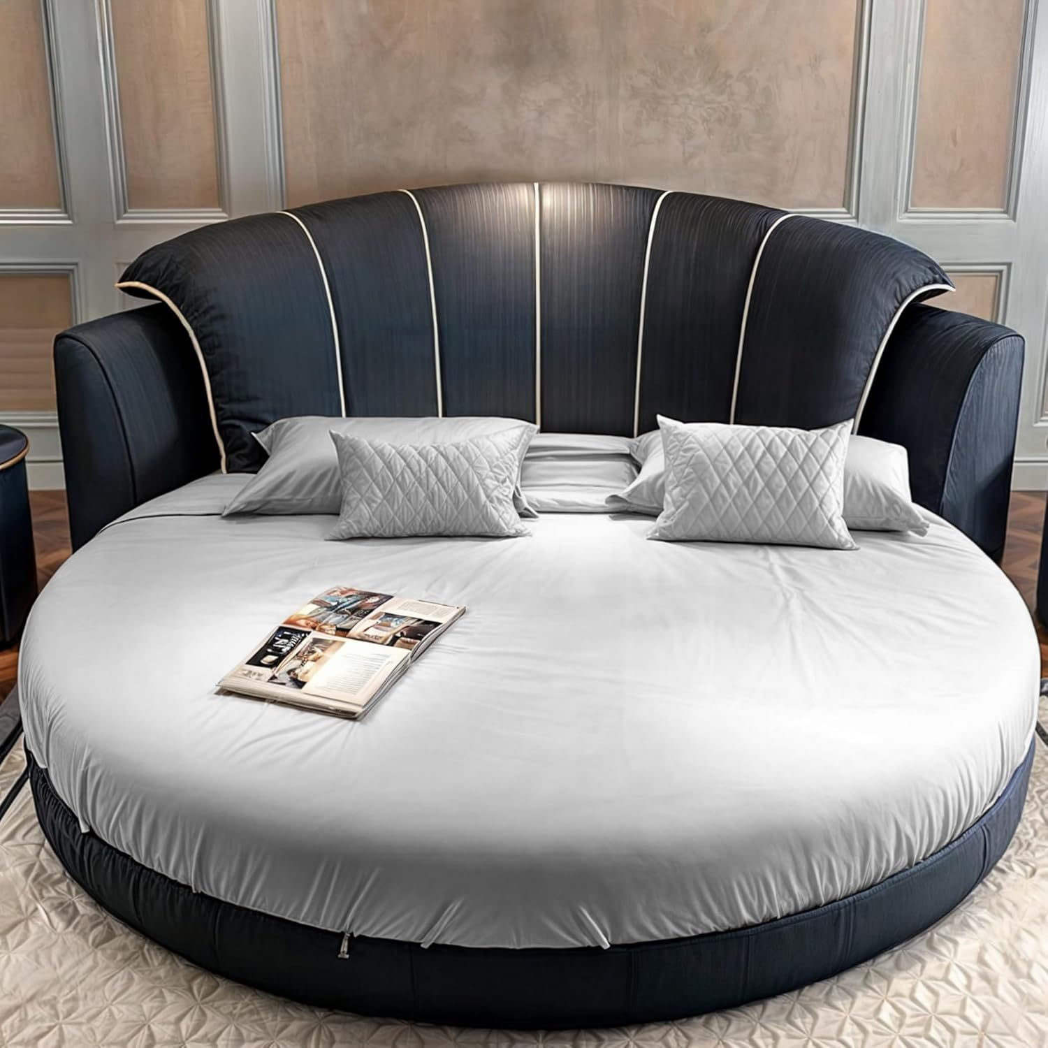 200cm Round Bed Sheets Cover for Deep Mattresses Up to 10.6 Inches-image
