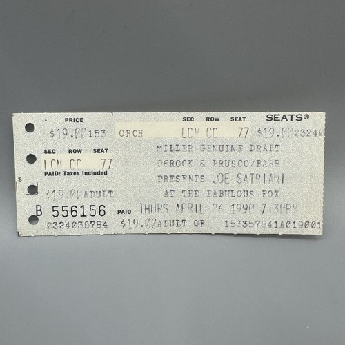 APRIL 26, 1990 JOE SATRIANI AT THE FABULOUS FOX VINTAGE CONCERT TICKET STUB - Picture 1 of 2
