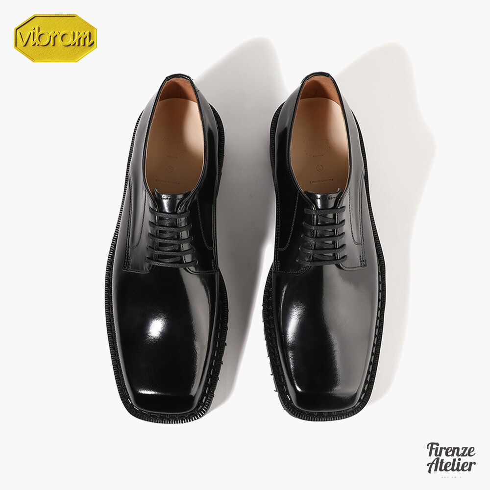 SAOLA Scarpe da derby Firenze Atelier uomo in pelle nera punta quadrata Oxford con suola Vibram