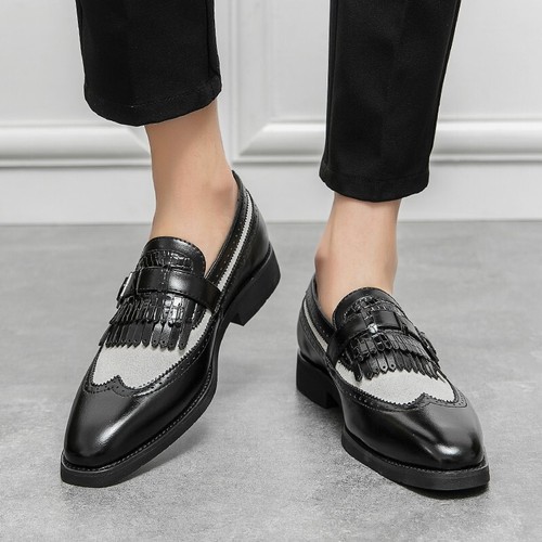 Scarpe eleganti casual da uomo slip on nappa scarpe Oxford formali a coda di rondine ballo brogue - Foto 15 di 24