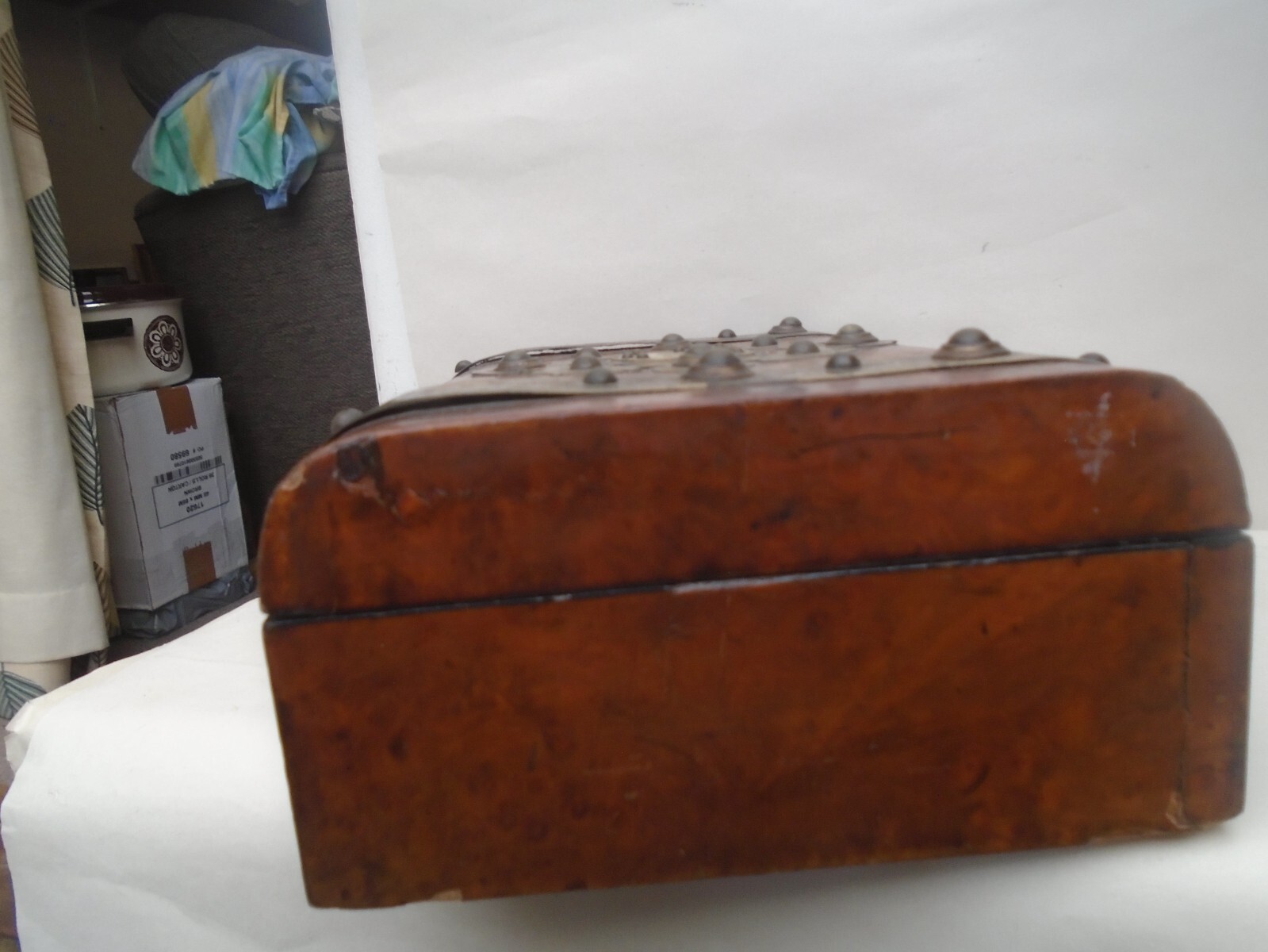 Fabulous Victorian brass banded burl walnut jewellery box QUALITY