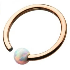 Nose Hoop Split Ring Annealed w/Fixed 3mm Opal Ball Rose Gold IP 20 Gauge 5/16" 
