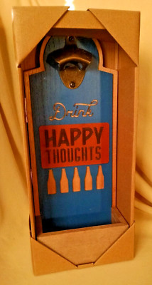 BEER BOTTLE OPENER CAP CATCHER PLAQUE NEW WALL HANGING DRINK HAPPY THOUGHTS 2023