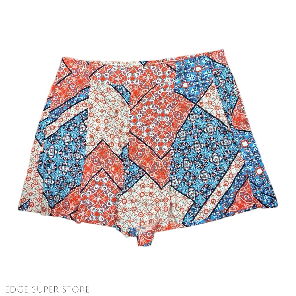 Mini Pantalones Cortos Jessica Simpson Rojo Azul Estampado Geométrico Viscosa Talla Grande Foto 2 de 4