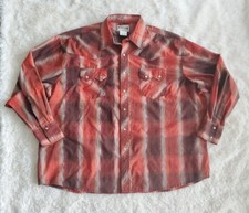 Vintage Rustler Wrangler Pearl Snap Plaid Shirt Orange Brown Mens 2XL Made USA