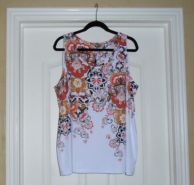 Chico's TOUCH of COOL FLORAL TANK TOP Size 4  XXL 20 22 Nectarine Cream NWT $40