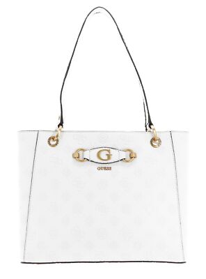 GUESS Izzy Peony Noel Tote Handtasche Tasche Stone Logo weiß Neu
