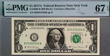 2017ARadar Serial Number $1 FRN 2017A ( NEW YORK "B") -PMG 67 EPQ SUPER GEM UNC