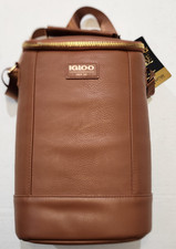 Igloo Luxe Brown Faux Leather Insulated Cooler 2 Bottle Carrying Bag New