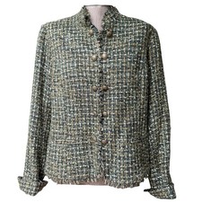 Chicos Jacket Women's Size Large Chico 2 Black green Tweed Metallic Lined