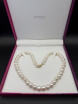 17  Zamel s 9-10 Mm Freshwater White Pearl Necklace 14K Yellow Gold Clasp $708